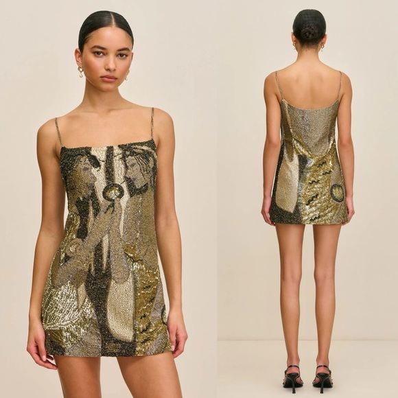 Cult Gaia Bebe Beaded & Sequin Embroidery Mini Dress Portrait Multi NEW with tag - Picture 1 of 5